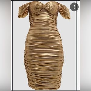 norma kamali gold walter winglet sleeve mini dress